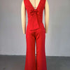 Two Piece Sets Women Pant Set Sleeveless V Neck Casual Pants Y2k Tops Wide Leg Long Pants High Waist Elegant Party Streetwear