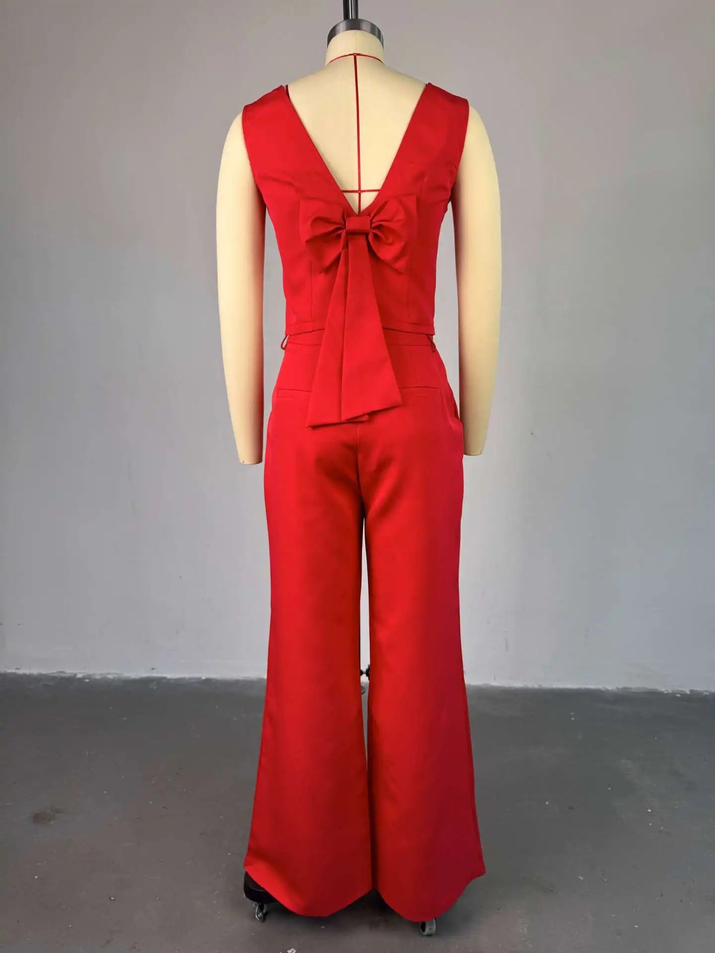 Two Piece Sets Women Pant Set Sleeveless V Neck Casual Pants Y2k Tops Wide Leg Long Pants High Waist Elegant Party Streetwear