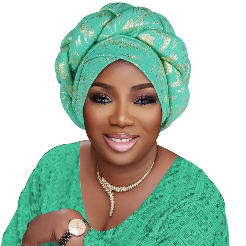 Gold Stamping Fabric Turban Cap for Women Braids Headwrap Bonnet Lady Head Cover Muslim Hat African Female Headgear