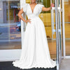 Elegant Pleated Jumpsuits & Rompers for Women V Neck Ruffles Belt Waisted High Waisted Floor Length Luxury Birthday Party Outfit