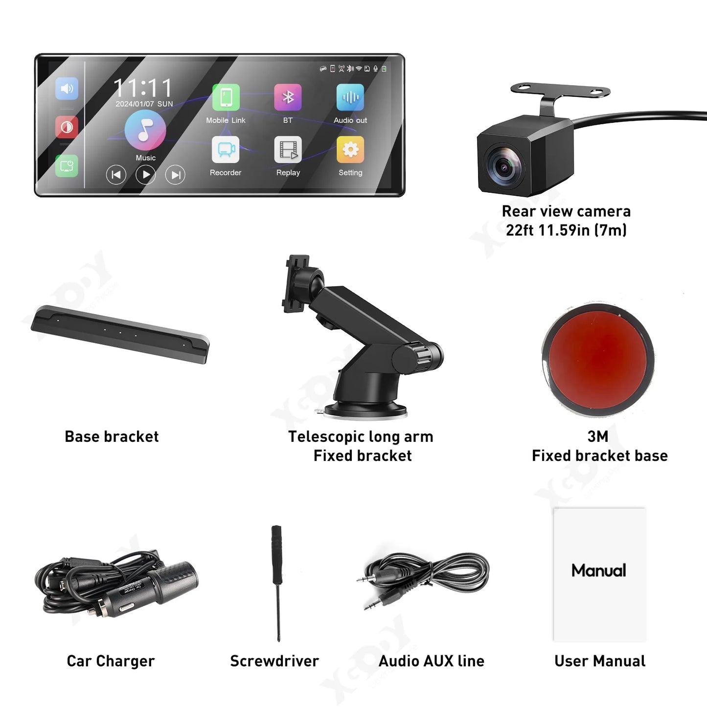 XGODY 11.3" 4K Dash Cam Wireless Carplay Android Auto Car DVR GPS WiFi Navigation Rearview Camera Dashboard Video