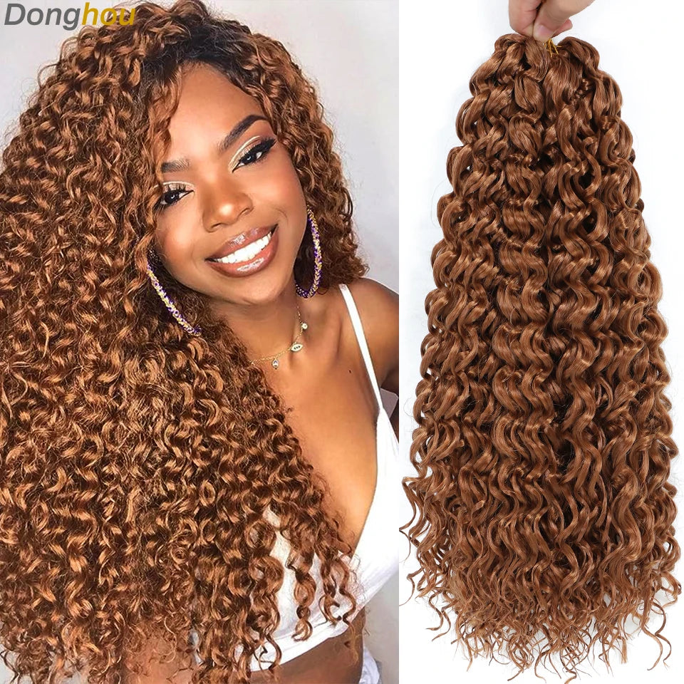 Beach Curl Crochet Hair Gogo Curl Crochet Hair 18 Inch Ombre Brown Blonde Bug Ginger T30 Synthetic Deep Wave Twist Crochet Braid