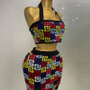 Women 2025 New Sexy Backless Halter Jacquard Two Piece Mini Skirt Bandage Set Celebrity Designer Evening Party Women's Set