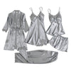 5PC Silk Robe Sleep Suit Womens Lace Satin Pajamas Gown Set V-Neck Cami Nighties Wear Pijama Home Nightwear Spring Nightdress