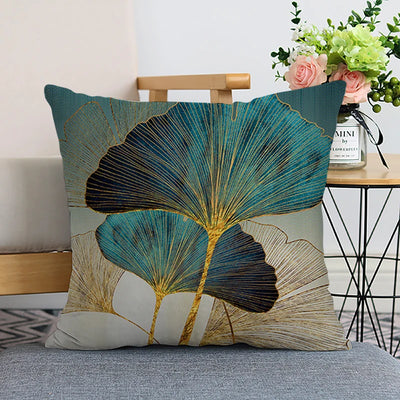 45x45cm gingko leaf polyester cushion cover black gold  waist pillowcase living room chair sofa home decoration
