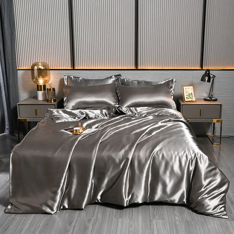 Luxury 100% Silk Bedding Set with Duvet Cover Set Double King Queen Size Bedding Cover Kit 4pcs Bed Cover Bed Linen Sets