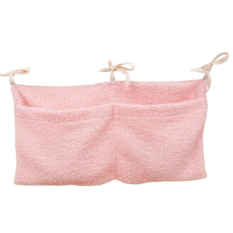 New Thick Plush Baby Crib Hanging Storage Bag Portable Double Pockets Newborn Cot Toy Organizer Bag Bed Headboard Storage Pouch
