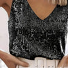 Women's Summer New Item Solid Color Fashion Sequin Light Mature Sexy V-neck Sleeveless Camisole Vest Pullover Top