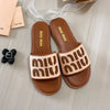 Designer Women's high quality flat leather non-slip slippers Summer triangle printed slippers Comfortable casual beach sandals