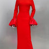 STOCK Shining Diamonds Neck Flare Sleeve Black Long Bandage Dress Elegant Woman Evening Party Dress Cocktail Party Outfit