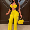2022 Summer Women 2 Piece Set Floral Bra Tops and High Side Split Lace Up Wide Leg Pants Set Sweatsuit Tracksuit Outfits