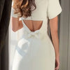 Elegant Womens Luxury Hollow Out Red Bow Casual Mini Dress Bow Evening Party Formal Short Dresses New Black White Gowns Street