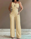 2024 Summer Fashion White Jumpsuit Women Floral Pattern Shirred Hollow Out Casual Asymmetrical Neck Pocket Backless Jumpsuits