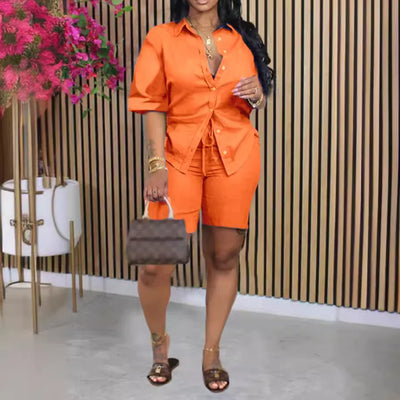 Solid Color Casual Loose Short Pants Sets For Women 2025 Elegant Summer Women's Two Pieces Suit Full Set Female Outfit Clothes