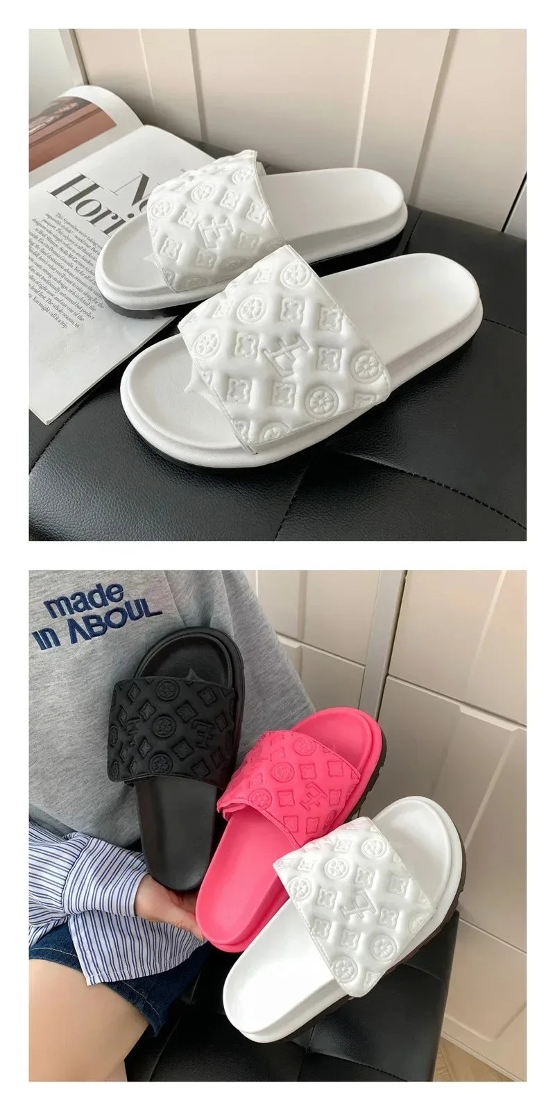 Ladies Magic Sticker Flat Slippers 2025 Summer New Designer Luxury Sandals for Women Elegant Home Flat Slippers Zapatos De Mujer