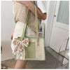 Trendy Lightweight Casual Bow Decor Straw Bag Hollow Out Knitted Flower Tote Bag Large Capacity Shoulder Bag For Teen Girl Women