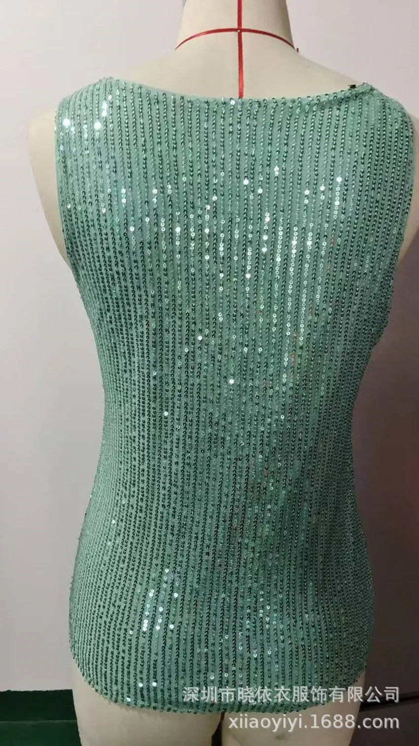 Women's Summer New Item Solid Color Fashion Sequin Light Mature Sexy V-neck Sleeveless Camisole Vest Pullover Top