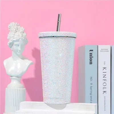 1 Pc Rhinestone Coffee Cup Gift Cup Rhinestone Rhinestone Thermos Cup Double Stainless Steel Straw Cup Coffee Mug  Water Bottles