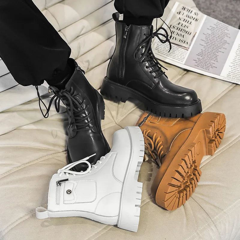 2025 Trend Men Boots Sneakers Outdoor Fashion High Top Wholesale Punk Shoes for Men Casual Leather Street Style Ankle Boots Men