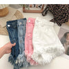 ITOOLIN Women Vintage Tassels Denim Shorts Button Loose High Waist A-line Jean Shorts Casual Women Office Trousers Streetwear