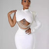 CM.YAYA Women Full Sleeve Elegant O-neck Mini Dress 2024 Summer Pearl String Sexy Street Night Club Party Vestidos Dresses