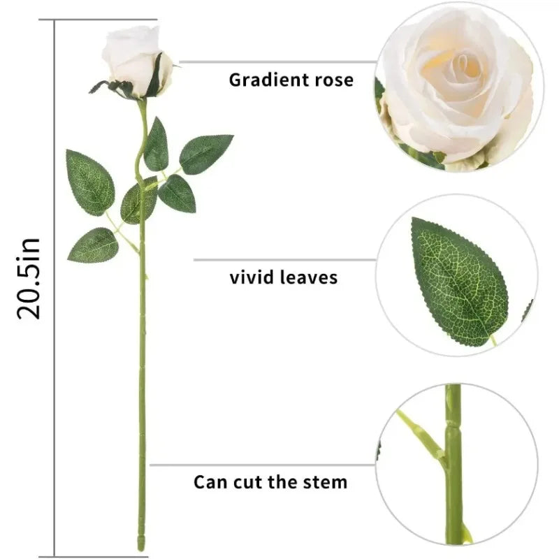 20 Pcs Artificial Velvet Silk Rose Flower Bouquet Real Looking Fake Roses Home Wedding Centerpieces Party Decorations