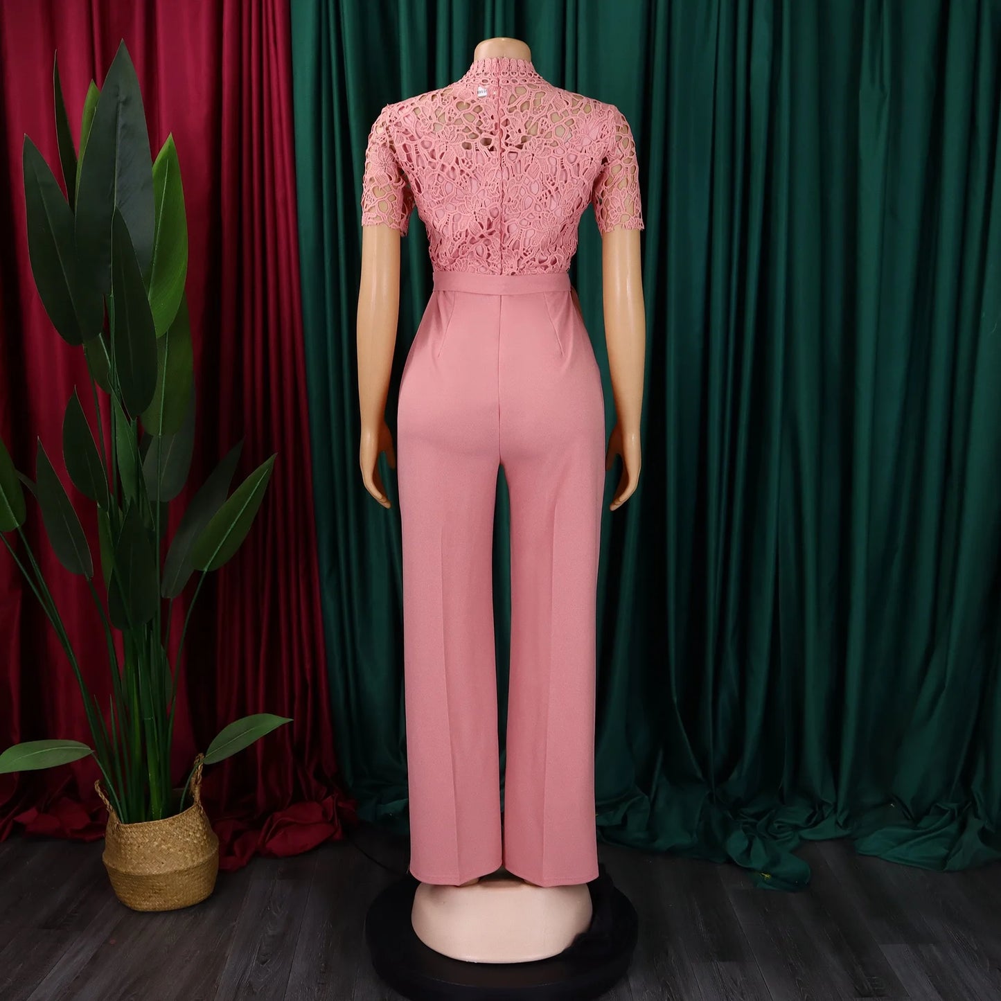 Elegant Jumpsuits & Rompers for Women O Neck Lace Patchwork Short Sleeve Sashes High Waisted Luxury Birthday Party Dinner Outfit
