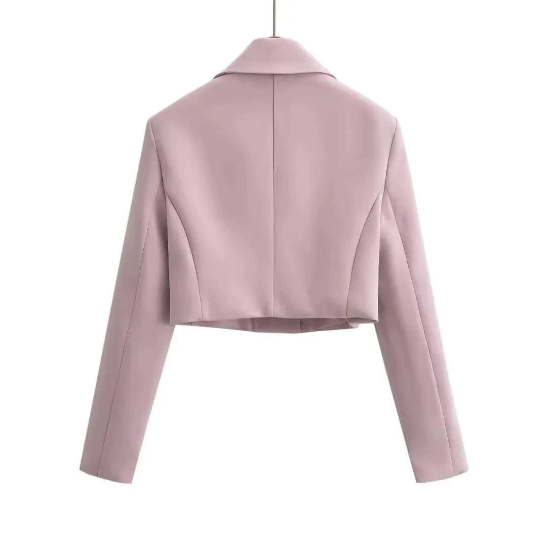 Autumn Notched Collar Open Stitching Blazer Vintage Women Full Sleeve High Waist Short Suit Cool Girl Coat Outwear