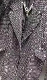 Blingbling Water Drill Suits Jacket 2023 New Spring Loose Long Sleeve Cardigans Mid-long Tailored Collar Women Blazers Coat