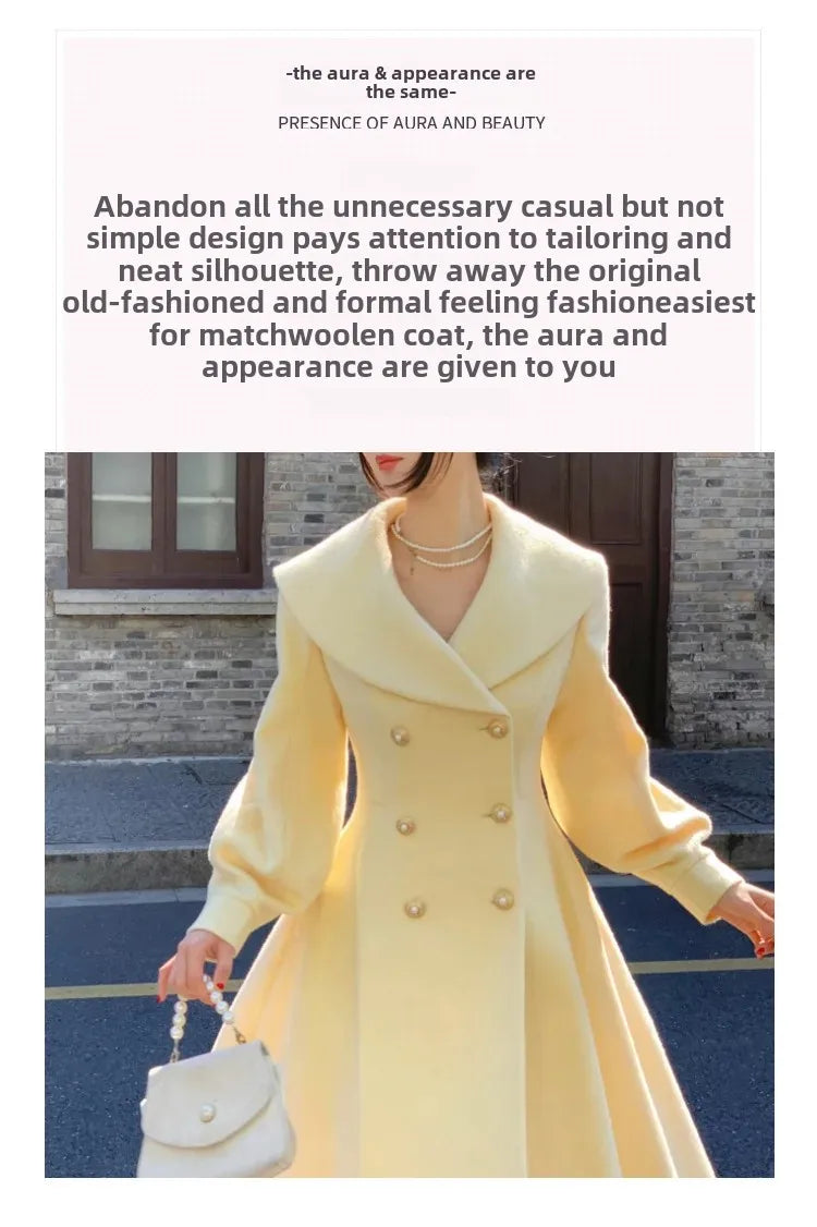 Plus Size 2024 Autumn/Winter New Style French Vintage Tweed Large Lapel Woolen Overcoat Long Sleeve Double Row Button Overcoat