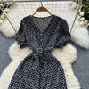 Summer Pleated Women Buttons Dresses Casual Beach Holiday Short Sleeve V Neck Woman Midi Dress Bohemian Mujer Vestidos