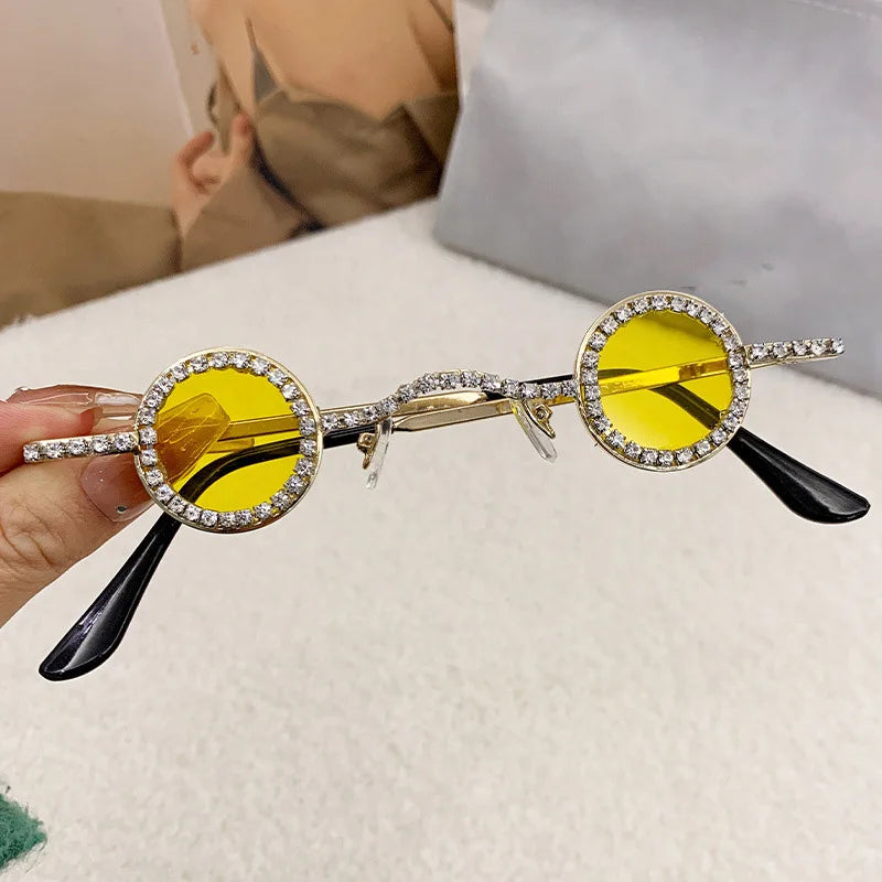 Fashion Diamond Round Sunglasses Women Luxury Rhinestone Shades UV400 Sun Glasses Female Punk Brand Designe Eyewear Men Eyeglass