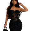 New Sexy Off Shoulder 3D Flower See Through Strapless White Mini Dresses Women‘s Elegant Birthday Evening Guest Party Prom Robe