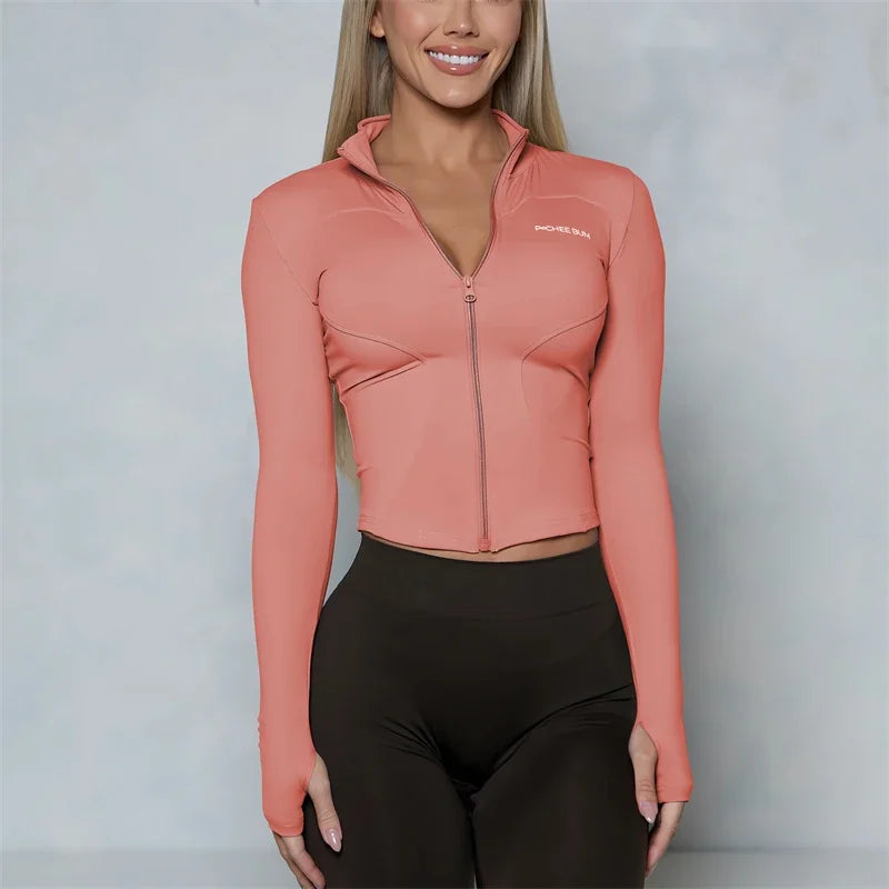 Women BUM New Sculpting Jacket Running Elasticity Yoga Jacket Slim Top Coat Women's Sports Jacket Gym Long Sleeves Women Zipper