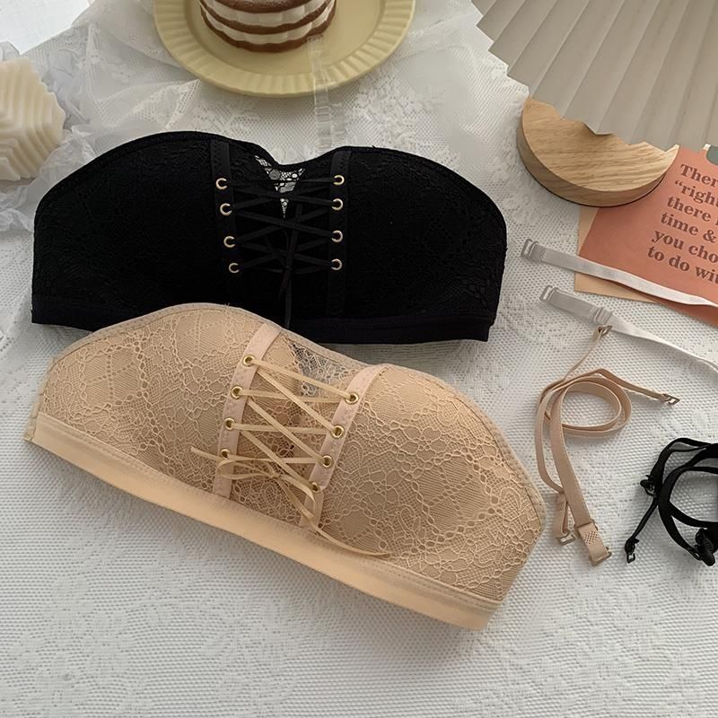 Non-Slip Bra Lace Tube Top Seamless Wireless Small Chest Push up Adjustable Sexy Beauty Back Underwear for Women