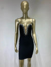 2024 New Black Bandage Dress Women Elastic Crystal Spaghetti Strap Deep V Neck Bodycon Mini Celebrity Evening Club Party Dresses