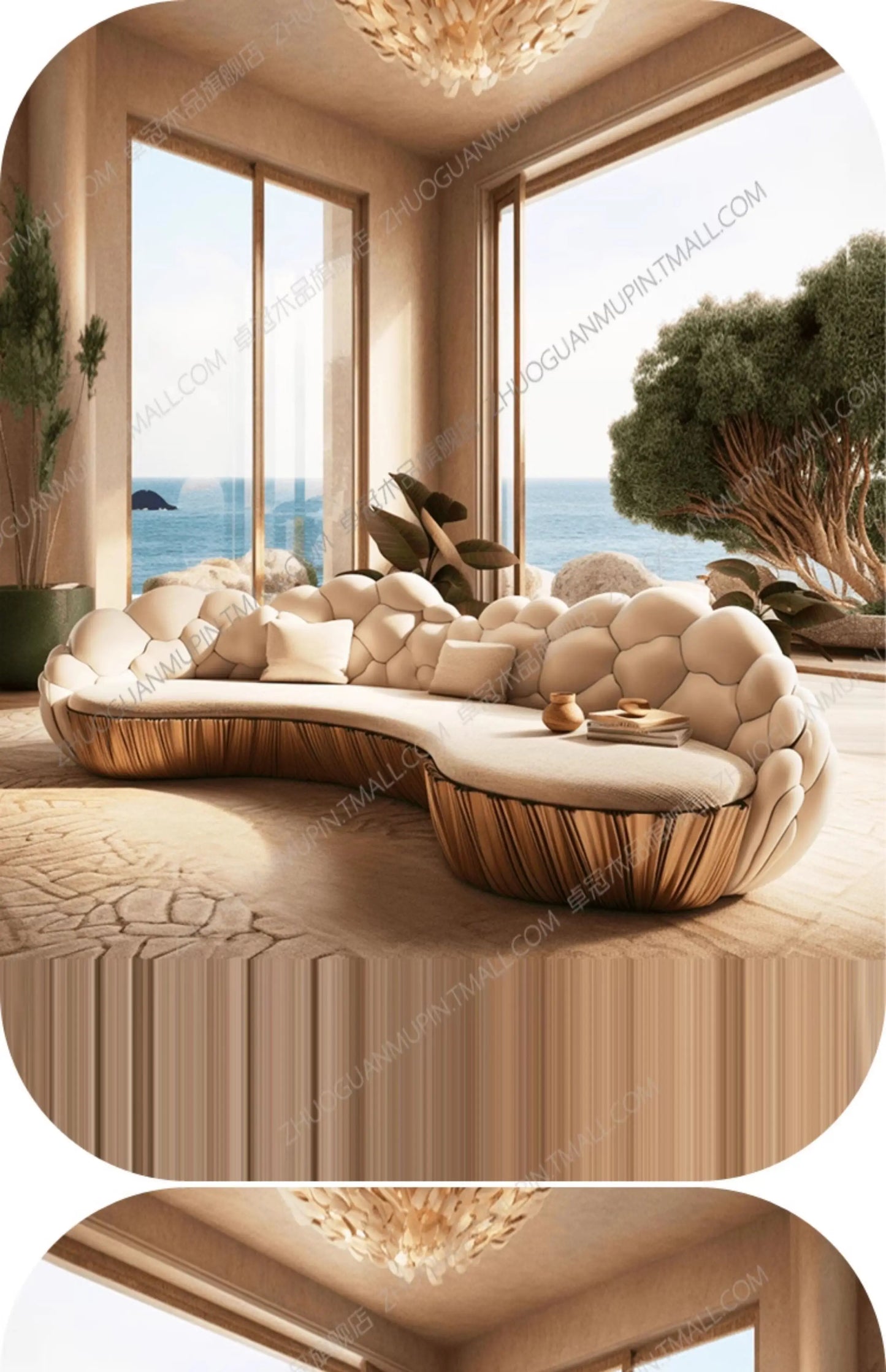 French light luxury semi-circular curved villa living room creative sofa cream special-shaped solid wood