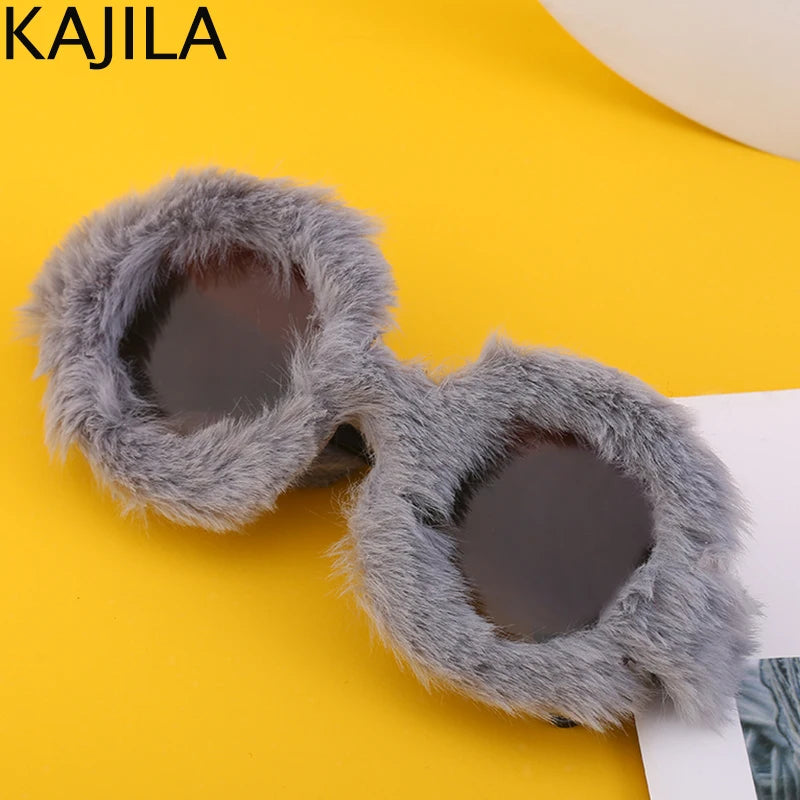 Cat Eye Sunglasses Women Punk Soft Fur Velvet Ladies Sun Glasses 2024 Luxury Brand Trendy Shades Eyewear Oculos De Sol Feminino