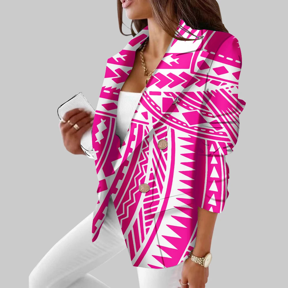Hawaii Tribal Design Sublimation Print Jackets Personality Long Sleeve Kimono Cardigan Polynesia Retro Style Women's Casual Suit