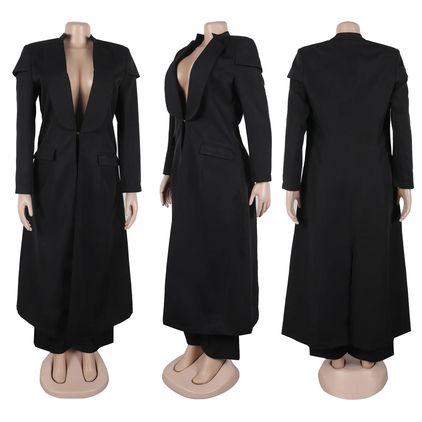 Women's Set Full Sleeve X-Long Blazer Coat+ Long Pant Suit 2025 Spring Streetwear Two 2 Piece Set Africa OL Work Outfits