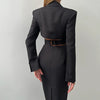 TWOTWINSTYLE Solid Hollow Out Patchwork Belt Blazers For Women Notched Collar Long Sleeve Spliced Single Breasted Blazer Female