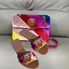 High-end diamond women's slippers, fish-mouthed back hollow lion cool slippers, Rhinestone slippers chain bag set