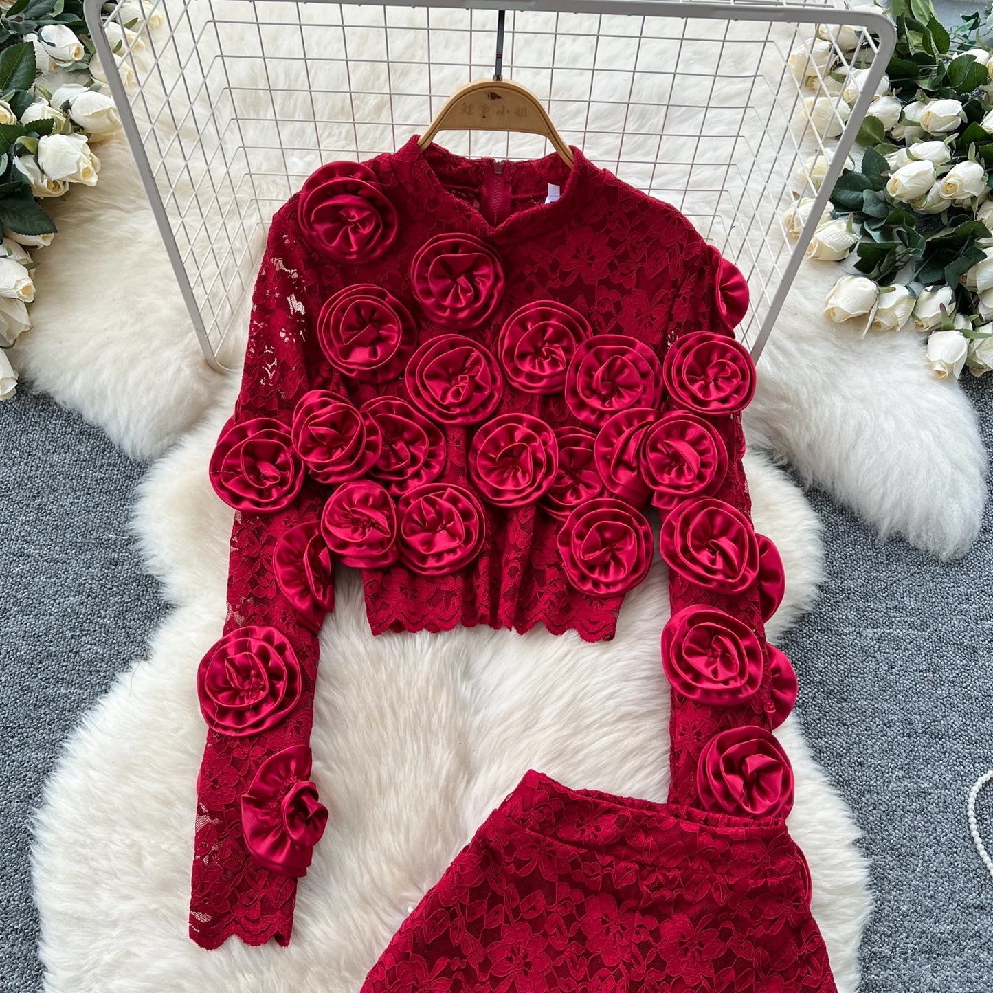 Women  Three-dimensional floral  loose T Shirt Bodycone Tops Female High Street Y2k Tops  Summer Two Piece Set