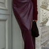 Trendix Women Elegant Burgundy Skirt High Waist Slim Fashion Slit Long Skirts Female Party Slim Club Sexy Vintage PU Skirts 2024