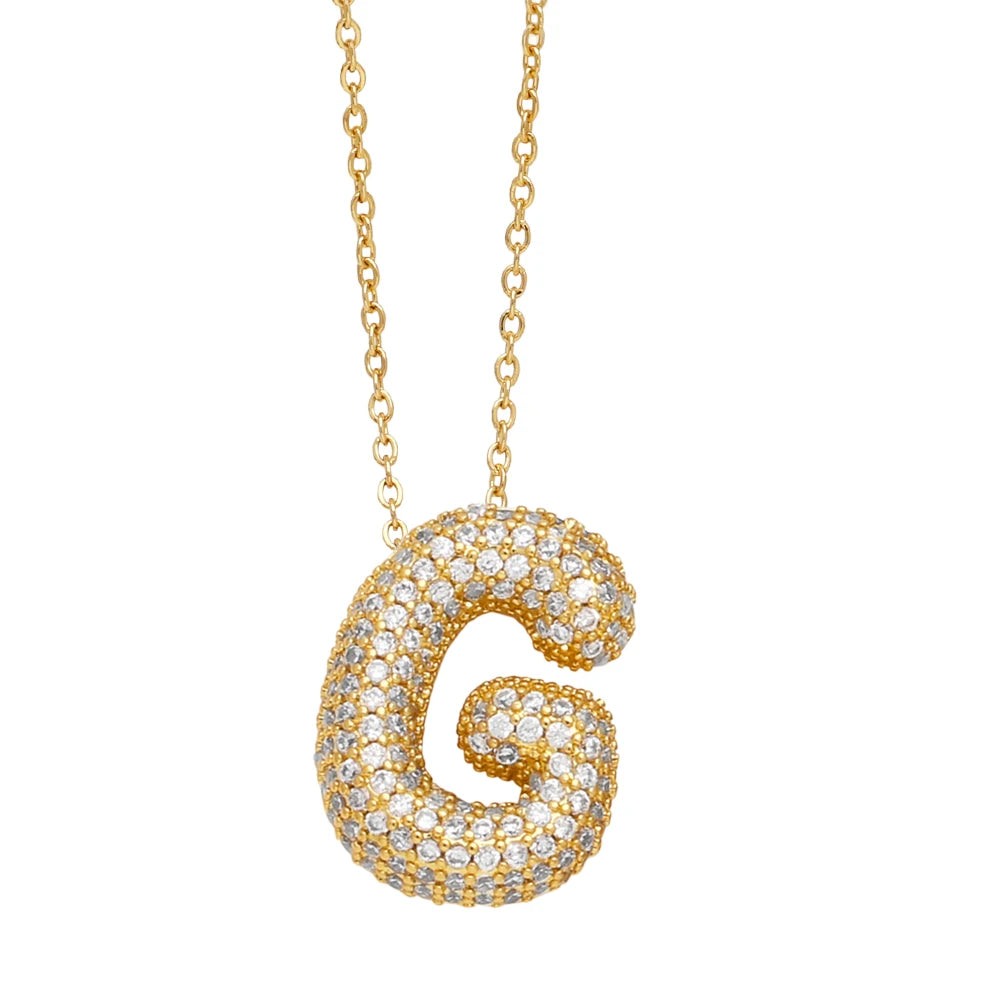 FLOLA Chunky Clear Crystal Initial Necklaces For Women Bubble Letter Necklace Custom Name Jewelry Birthday Gifts nkeb798