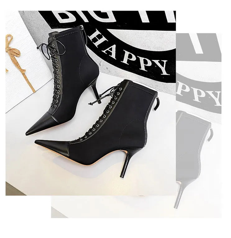 BIGTREE Shoes Cross Straps Sexy Women Boots Pointed Toe Stiletto High-heel Boots 2025 New Women's Ankle Boots Plus Size 42 43