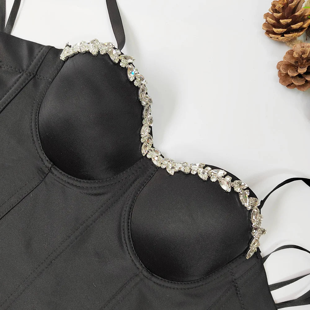 SXTHAENOO Women Sexy Fashion Crop Top Diamond Flower Strapless Vest Bustier Bra Night Club Party Tank Top Female Ropa De Mujer