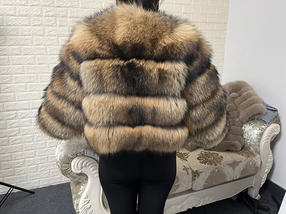 2025 MAOMAOKONG Natural Real Fox Fur Coat Women Winter Long Sleeve Luxury Raccoon Fur Jackets Thick Top Female Furry Coat Vest
