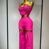 Women Sexy Strapless Top Cut Out Bodycon Two Pieces Bandage Pants Celebrity Designer Fashion Women Luxury Diamond Birthday Set