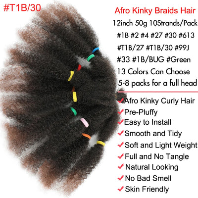 Afro Kinky Curly Hair Bulk Synthetic 12inch Ombre Marley Twists Braiding Hair #1B 4 27 30 33 99J Green Ombre Purple Brown Colors